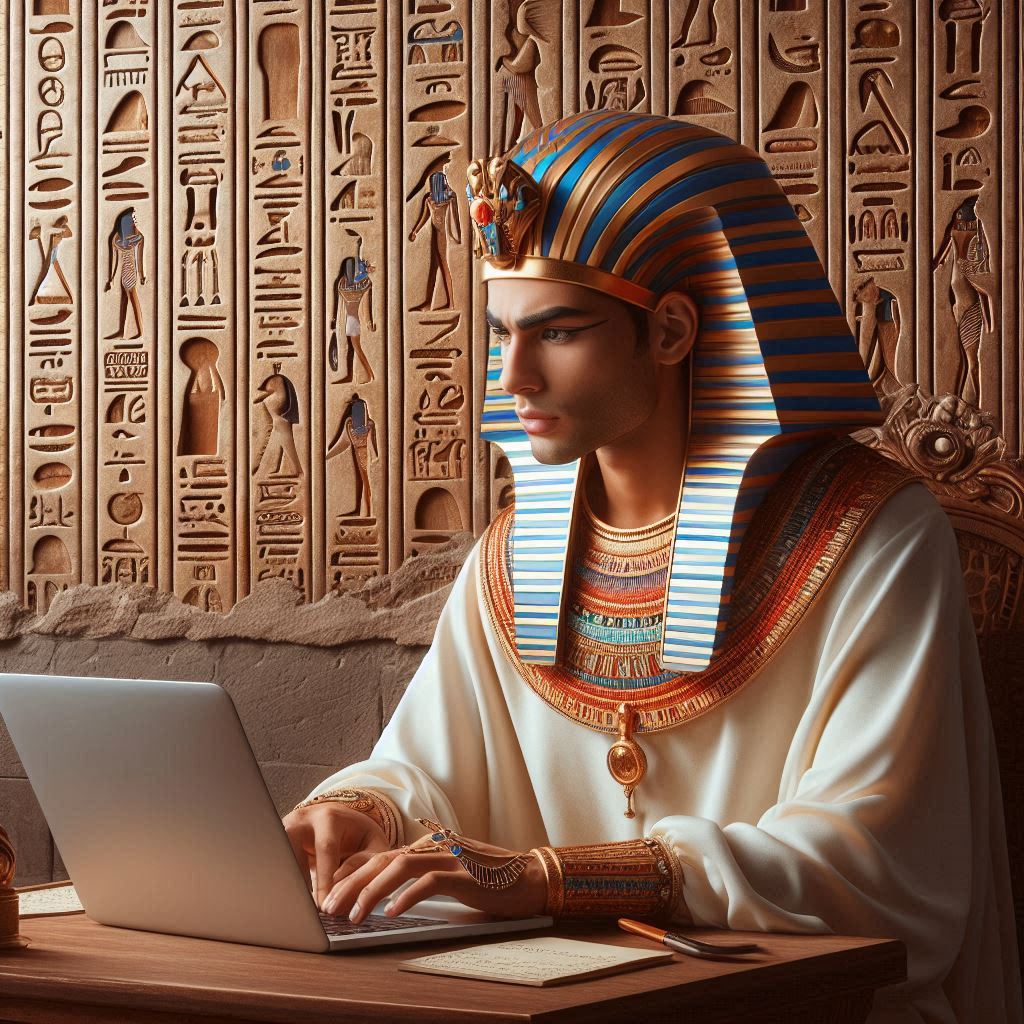 An Egyptian prince using his laptop